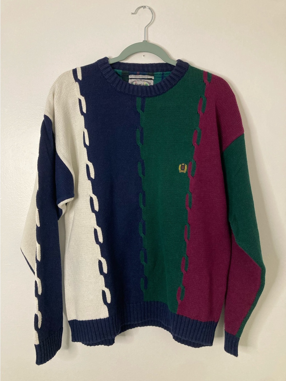 Vintage Siegfried Colorblock Knit Sweater – 90s Retro Crewneck – Size Large